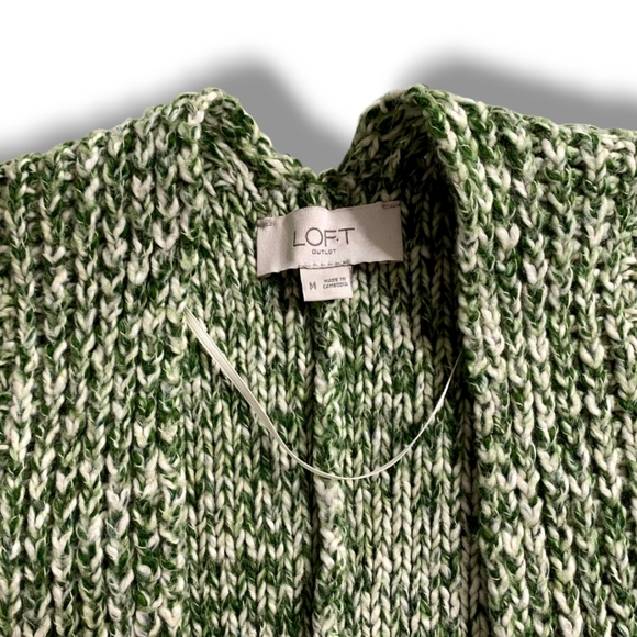 LOFT green & white short sleeve open front poncho wrap sweater size Medium - Picture 5 of 16